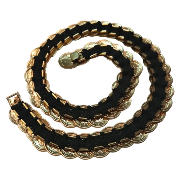 BELT GOLD TONE COIN CONCHO STRETCH BOHEMIAN BELT - Picture 3 of 4